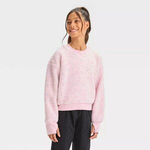 Girls' Faux Fleece Shearling Pullover - All in Motion Coral Pink